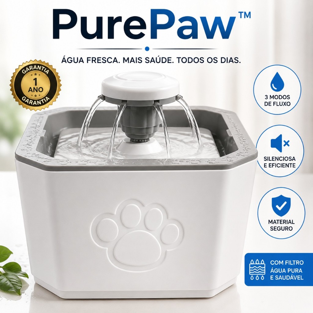 Fonte Bebedouro Automática para Gatos e Cachorros com Filtro 3 Modos Água Corrente Silenciosa 20cm