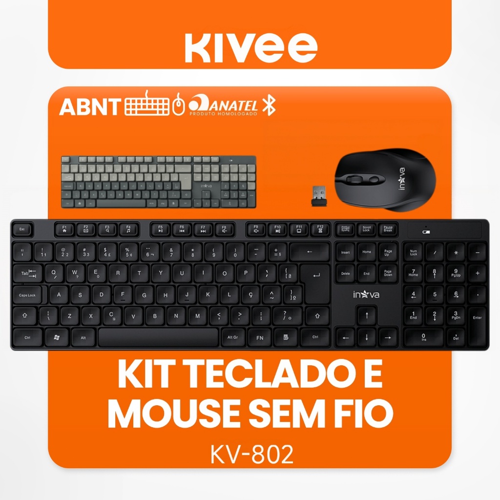 Kivee Kit Teclado Mouse Bluetooth Ultrafino Silencioso Sem Fio ABNT2 Compatível