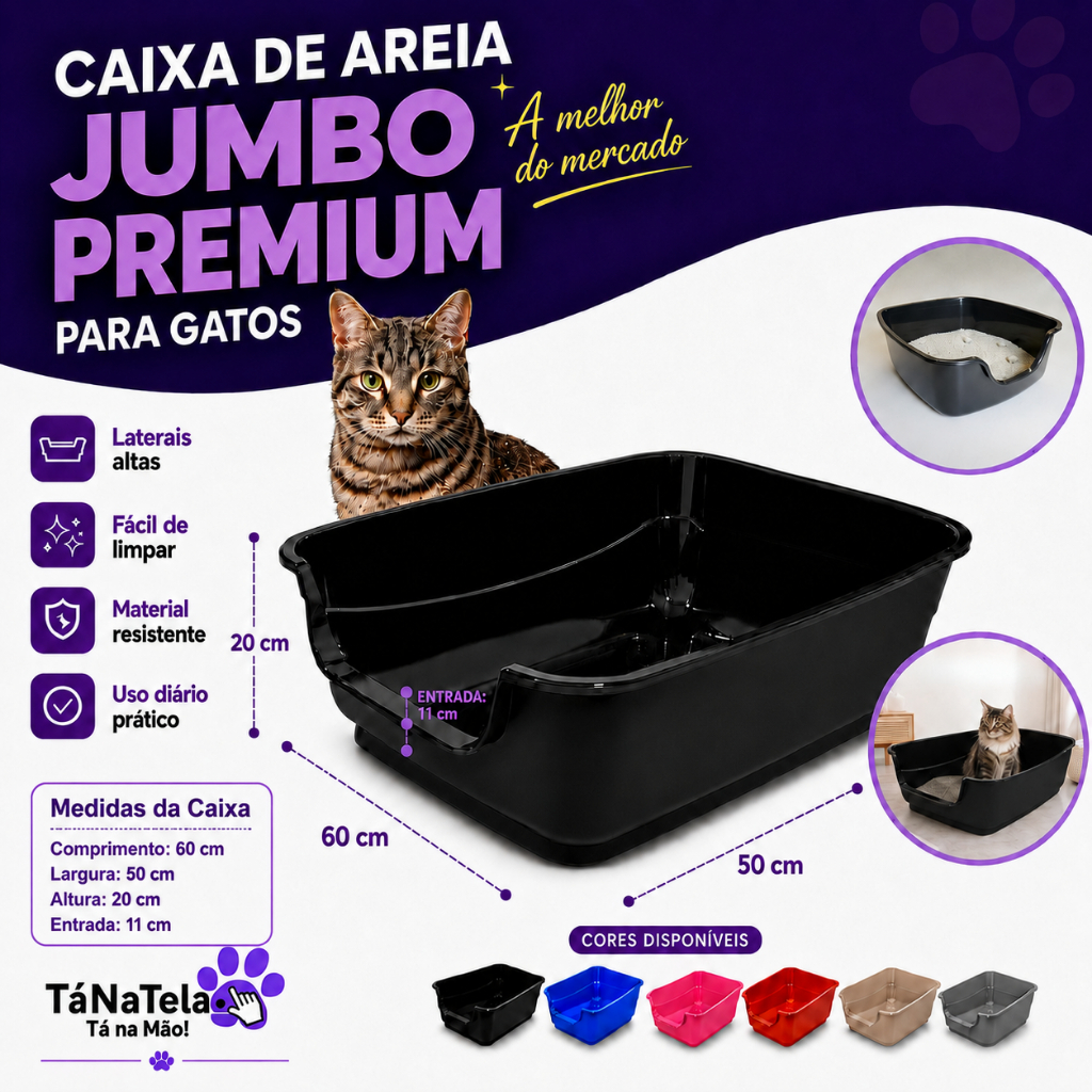 Caixa de Areia Jumbo para Gatos Bordas Altas Big Premium
