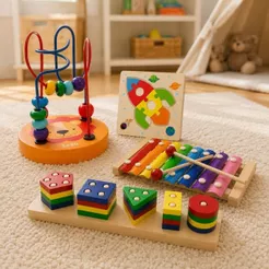 Kit 4 Brinquedos Educativo Encaixe Madeira Formas Geométricas Infantil Coordenação Motora Pedagógico