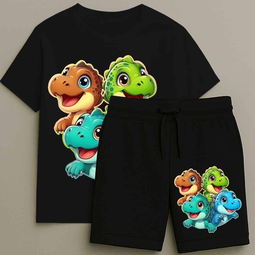 Camiseta e Bermuda Dinossauros Conjunto Masculino T-shirt Estampada Shorts Blusa Tamanho 2 ao 16