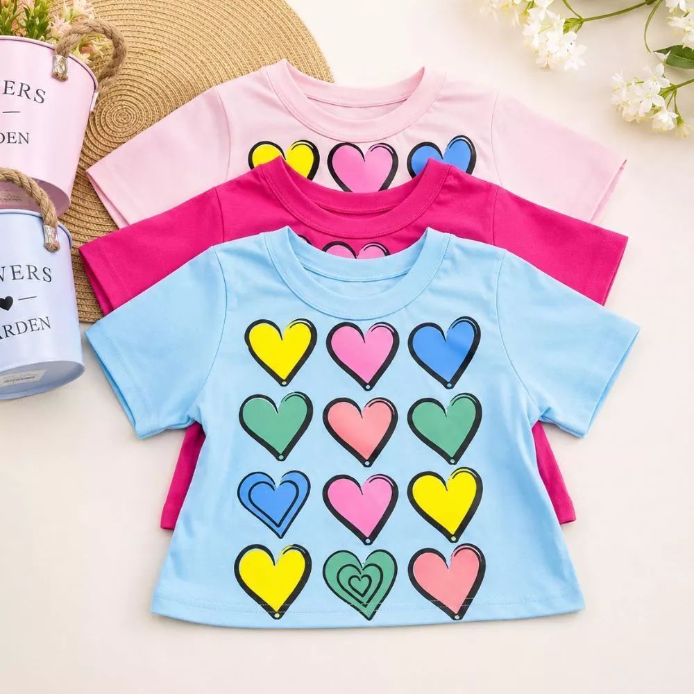 Camiseta Infantil Feminina Menina T-Shirt De Algodão Manga Curta Estilosa Confortável 4 A 16 Anos