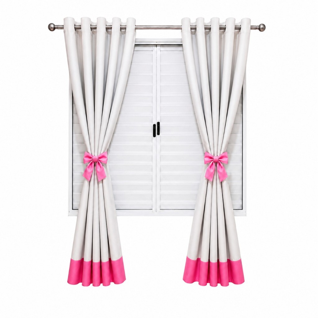 Cortina Menina 2,80 x 1,60 Laço e Barra Rosa Blackout PVC