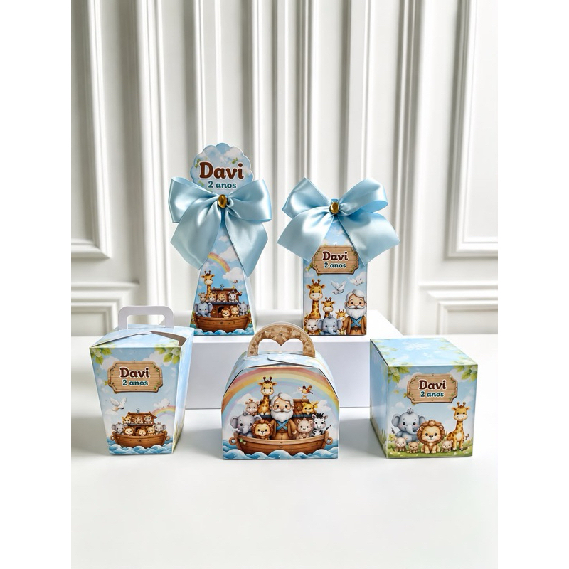 Kit Caixas Personalizadas Arca de Noé - Lembrancinha Festa Aniversário Infantil - Qualquer Tema