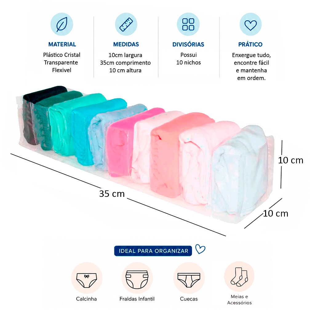 Colmeia Organizadora De Gavetas Transparente Para Calcinhas, Fraldas Infantil, Cuecas, Bodies, Meias e Acessórios
