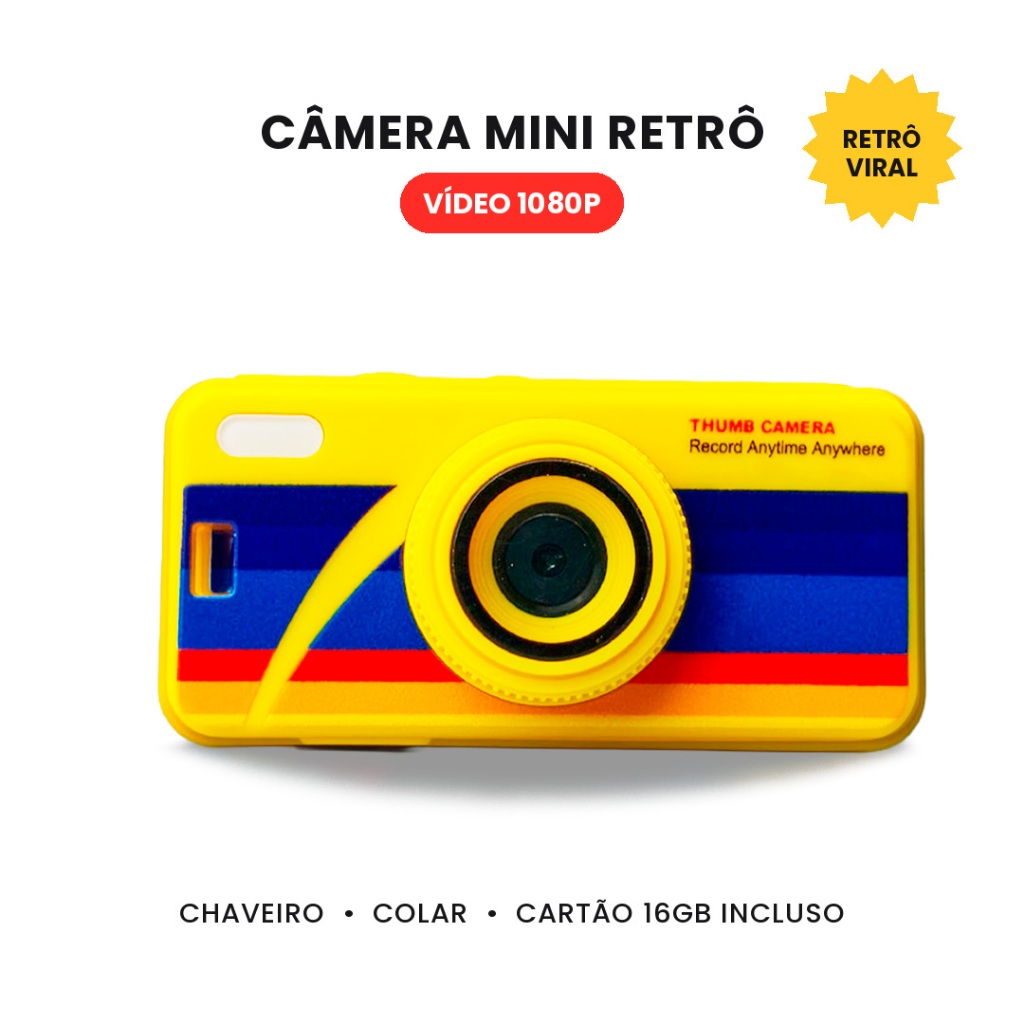 Câmera Mini Retrô 1080p com cartão de memória 16gb