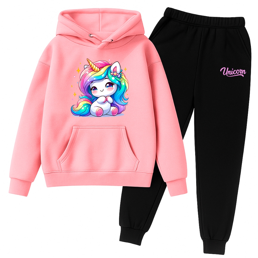 Conjunto Moletom Infantil Menina Unicórnio Estampado Flanelado