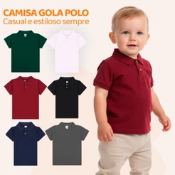 Kit Sortido 2 ou 3 Camisas Polo Menino Infantil Masculino Bebê Estilo Casual Básico de Sair Branca Preta Azul Bordo