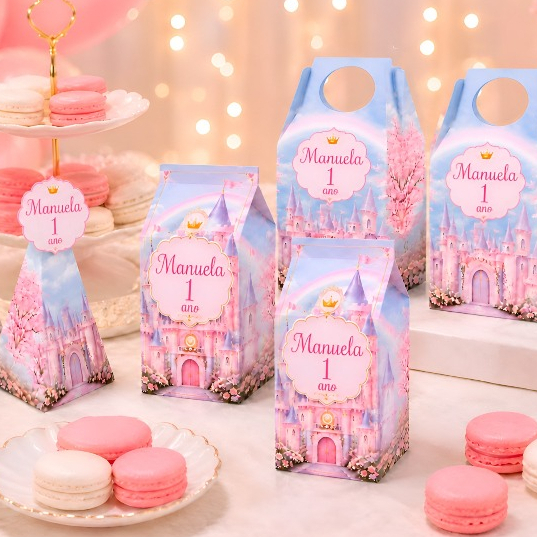 Kit Reino Encantado Caixinhas Sacolinhas Lembrancinhas para Aniversário Personalizadas com nome e idade