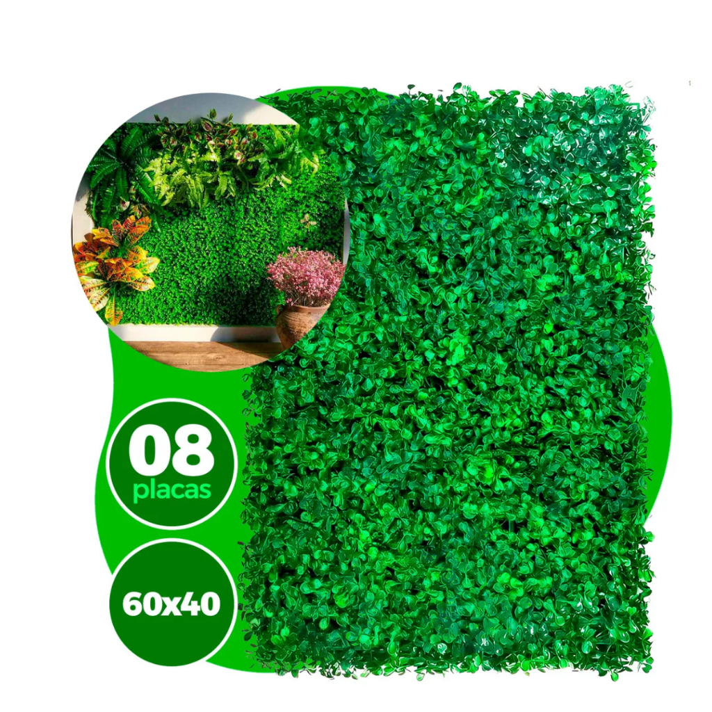 Kit 08 Placas De Grama Sintética Artificial Para Jardim Vertical 40x60cm Decoração Casa