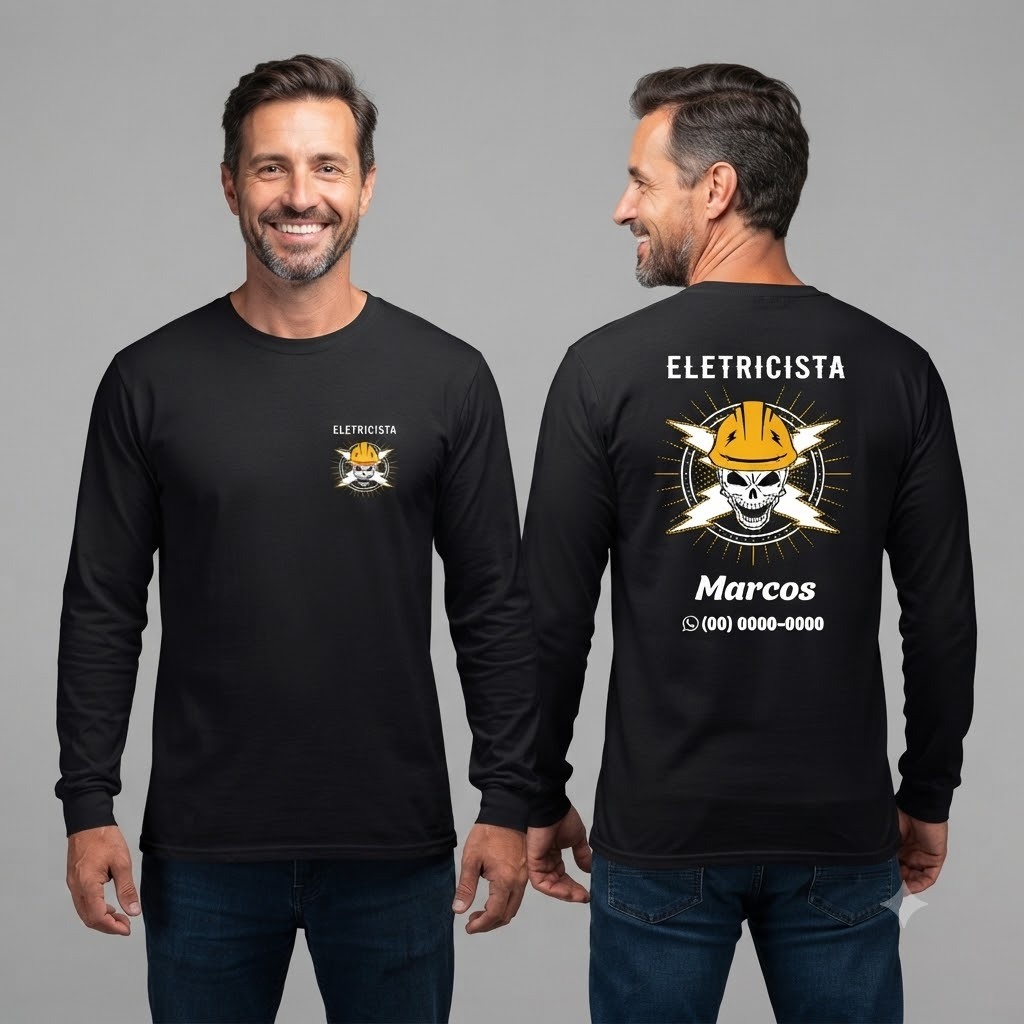 Camiseta Manga Longa Personalizada Sublimação Uniforme Logo Empresa Trabalho Evento Malha Premium