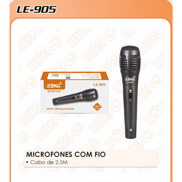 Microfone Com Fio Dinâmico Com Fio 2,5 Metros LE-905