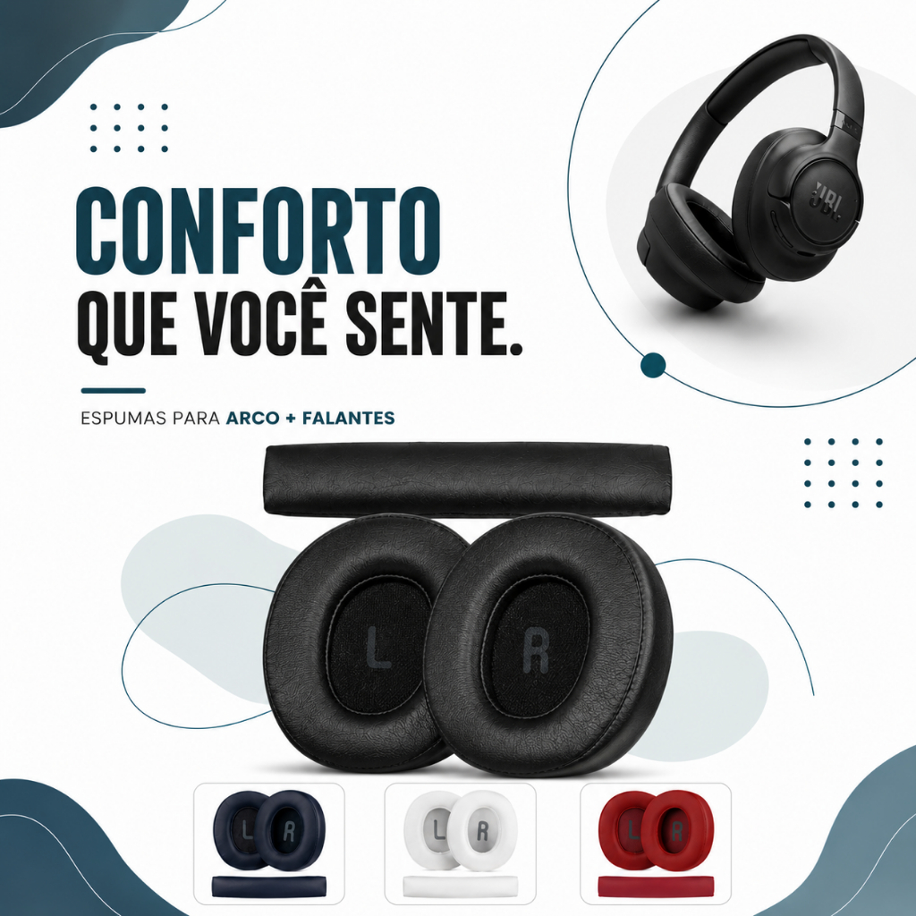 Kit Almofada Espuma P.U Premium Para Fone JBL Tune 700 710 720 750 760 770 NC - Conforto Extremo e Alta Durabilidade
