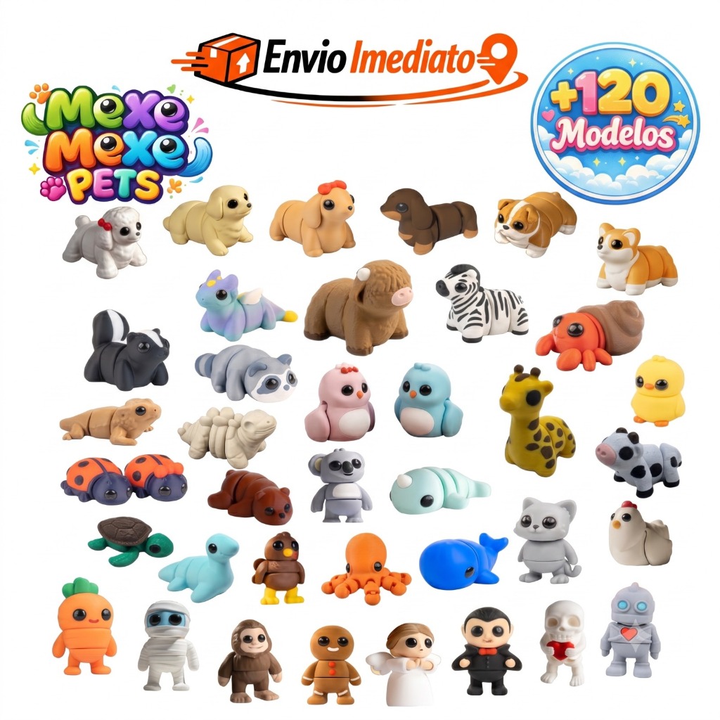 Kits Sortidos - Mini Animais Flexíveis Mexe-Mexe - Kits 6/12/24/32 UN Bixinhos Fidget Lembrancinha