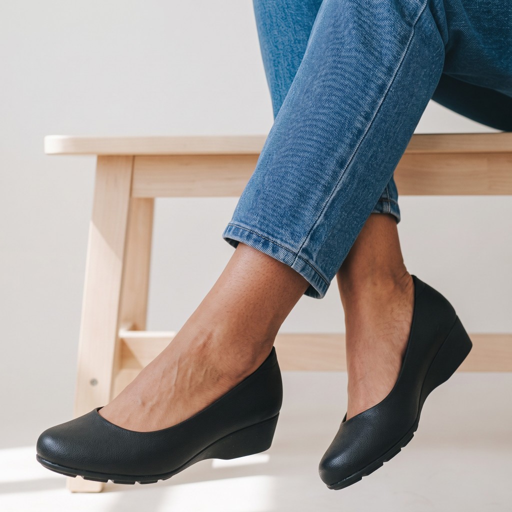 Sapato Modare Feminino Ortopedico Anabela Ultraconforto Macio Flexivel Salto Bai