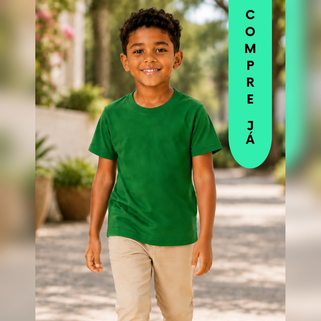 Camiseta Infantil Menino Algodão Lisa Básica Manga Curta Masculina Dia a Dia Confortável