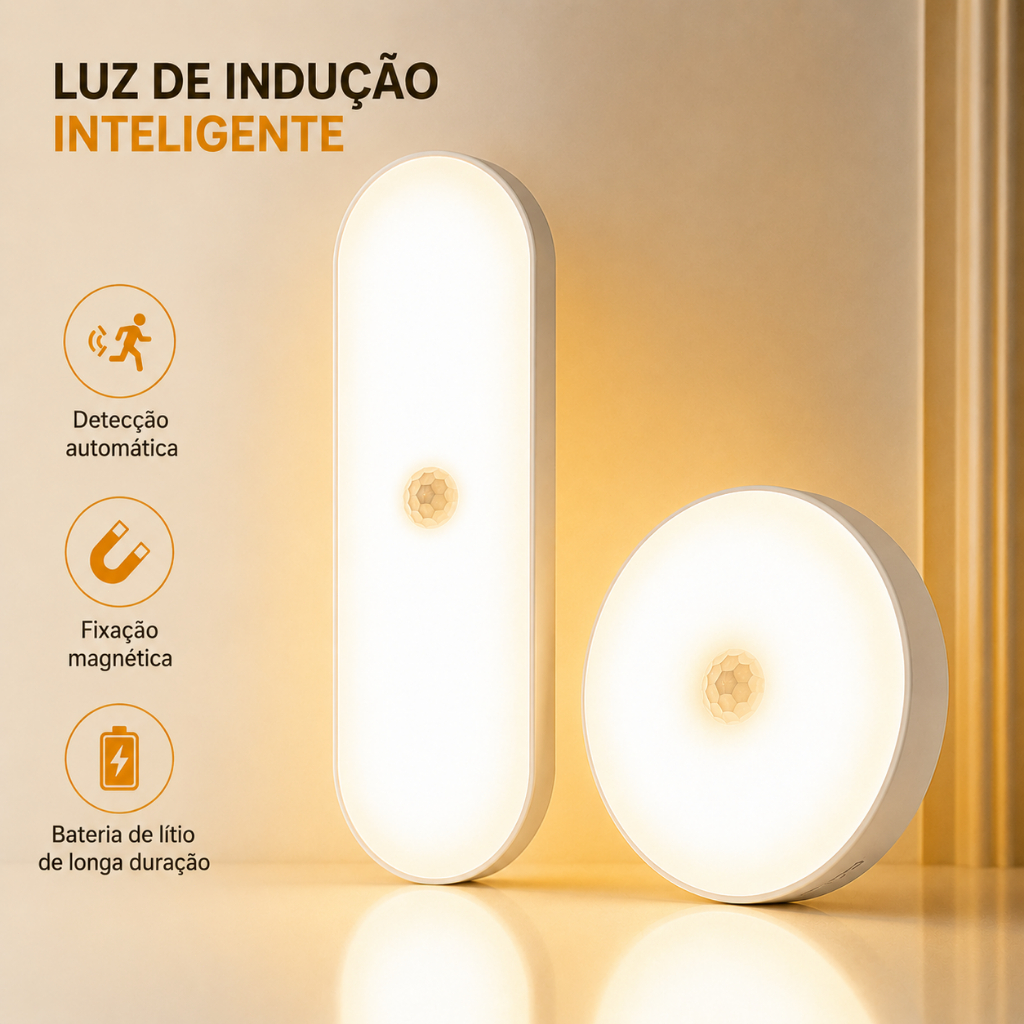 Luminária LED Sem Fio com Sensor de Movimento USB Recarregável Magnética Luz Noturna para Quarto Cozinha Escada