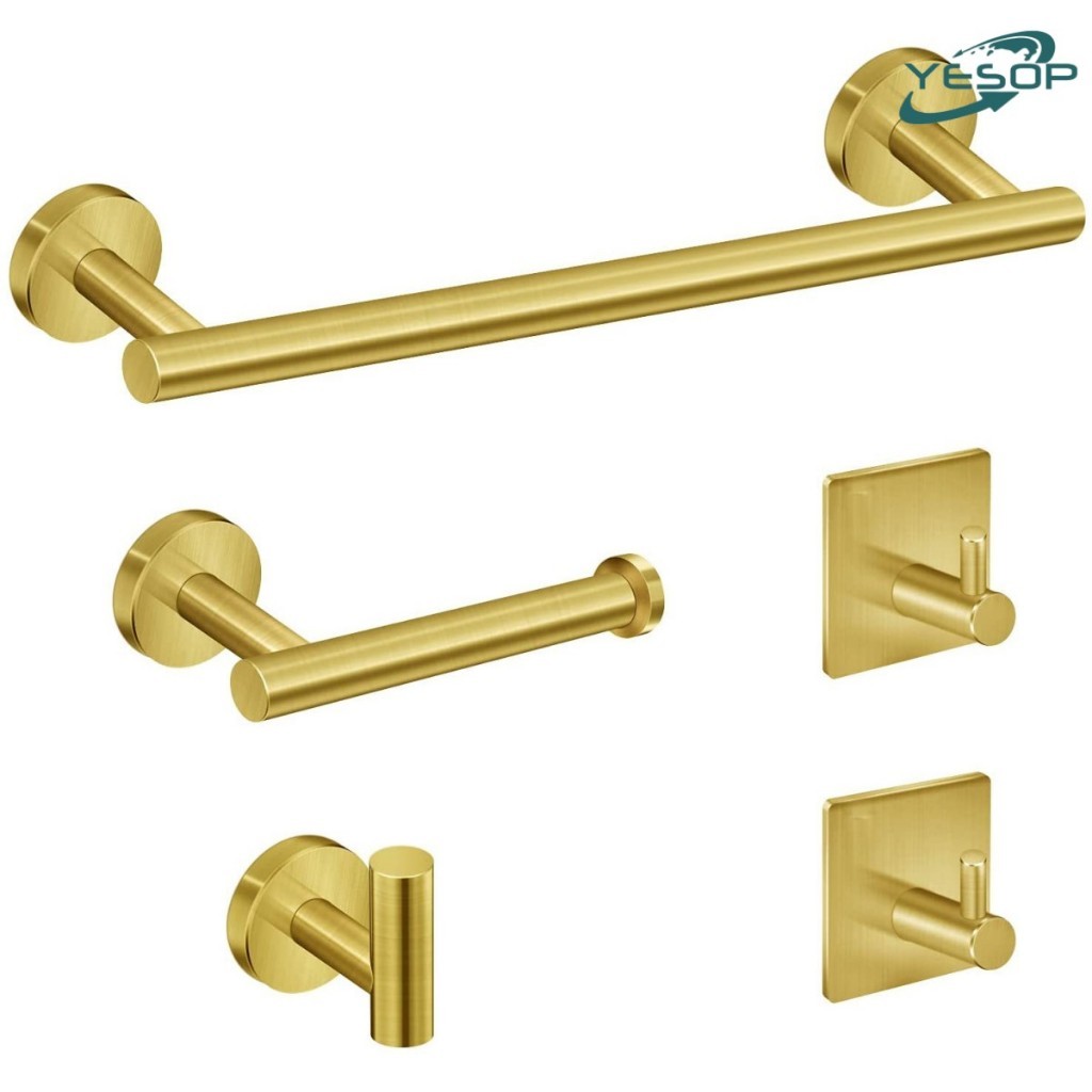 YESOP Kit Acessórios Banheiro Dourado Toalheiros Suportes Para Papel Higiênico 5 Peças