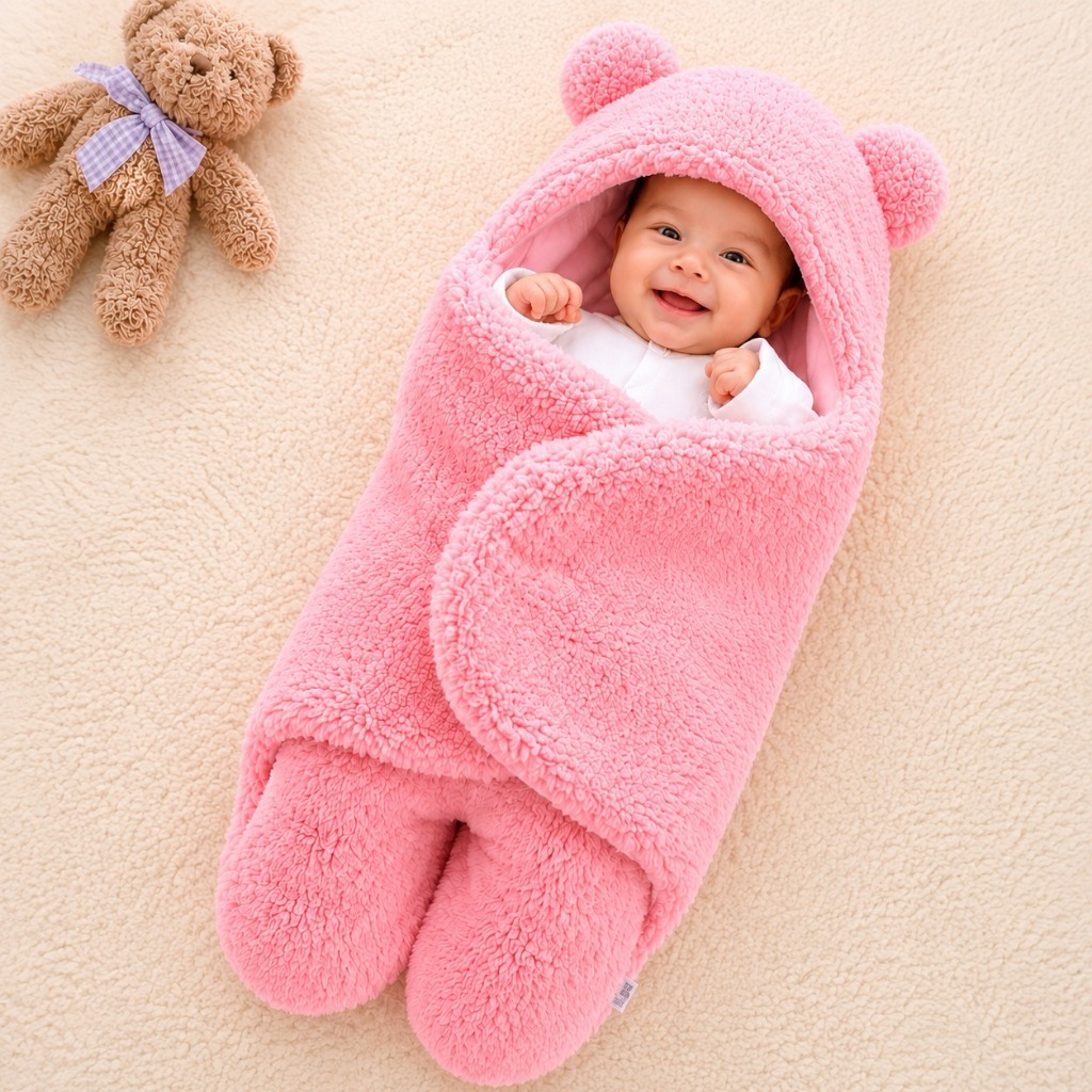 Saco de Dormir Bebe Ursinho com Sherpa Inverno Menina e Menino Charutinho Enrolar o Bebe