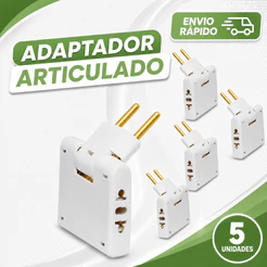 Kit 05 Adaptador Articulado Pino de Cobre Dobrável Tomada Bivolt 10A