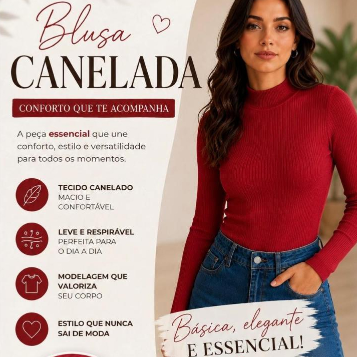 Blusa de Frio Feminina Manga Longa Gola Alta Canelada Blusas Cacharrel Feminino Look Inverno