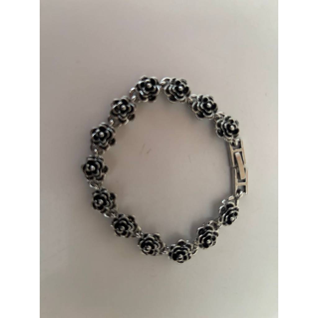 Pulseira Estilo Vintage Flores De Bali 18 cm Prata e preta