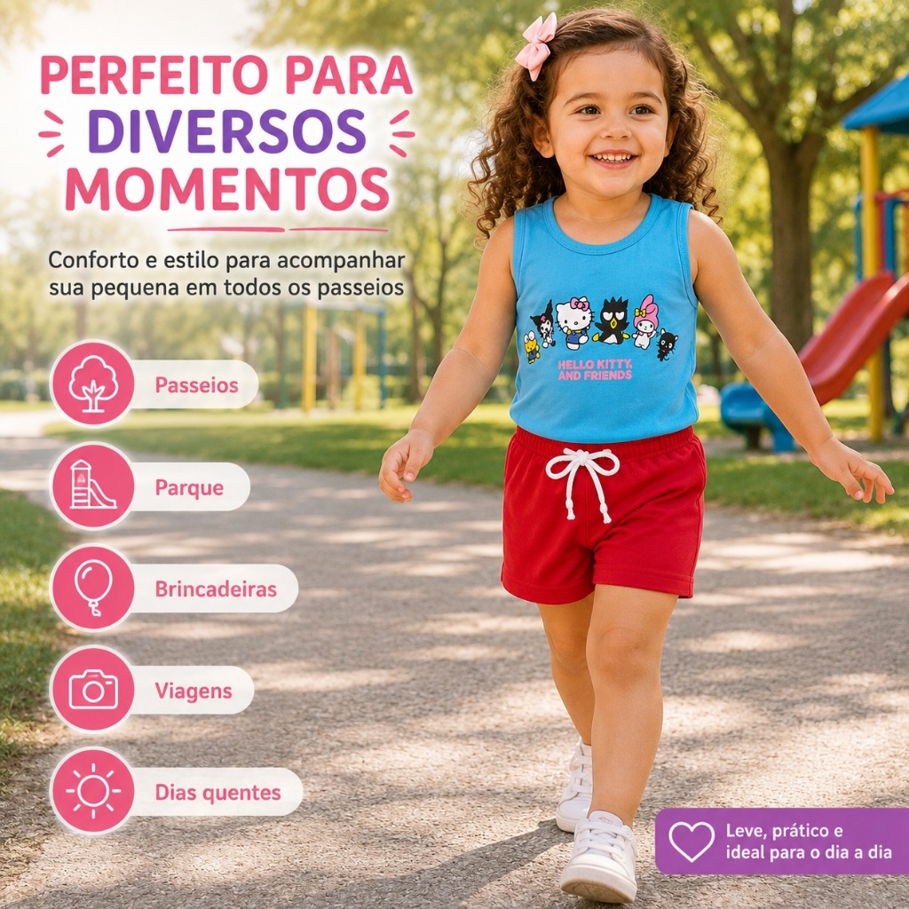 3 Conjuntos Infantis Feminino 6 Peças 100% Algodão Regata e Camiseta com Short Tamanho 02 Menina Verão Envio Imediato