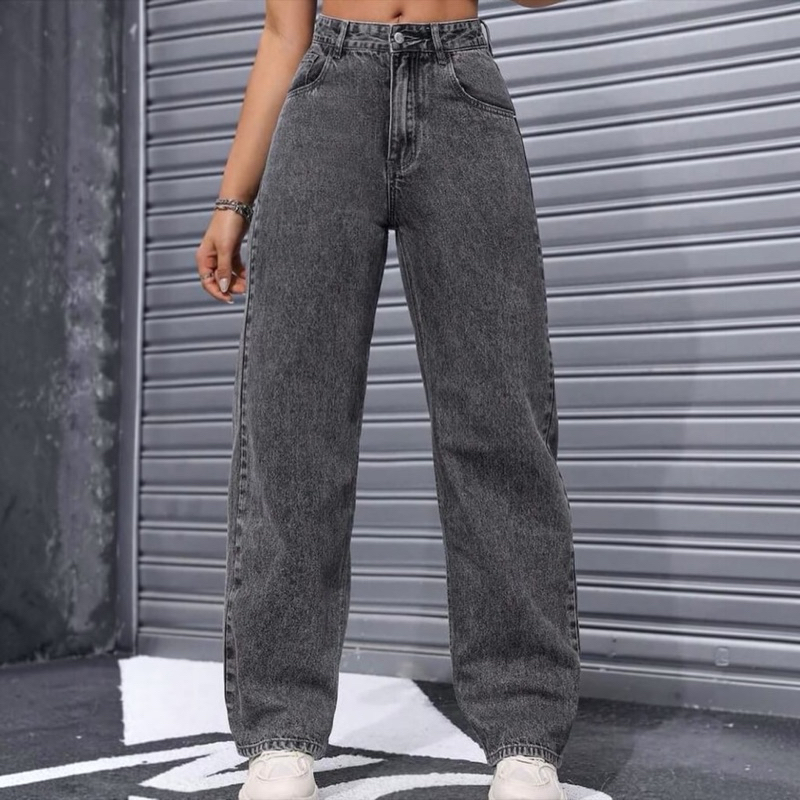 calça Jeans wide leg grafite feminina empina bumbum de alta qualidade