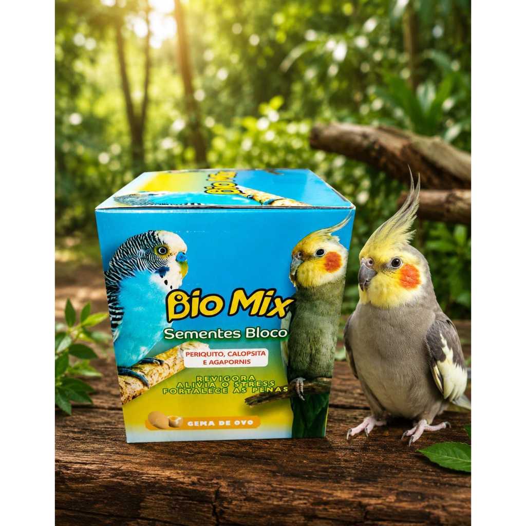 Kit 20 Blocos Sementes BioMix Calopsita Periquito Agapornis Alimento Pássaros Alivia Stress Fortalecedor de Penas