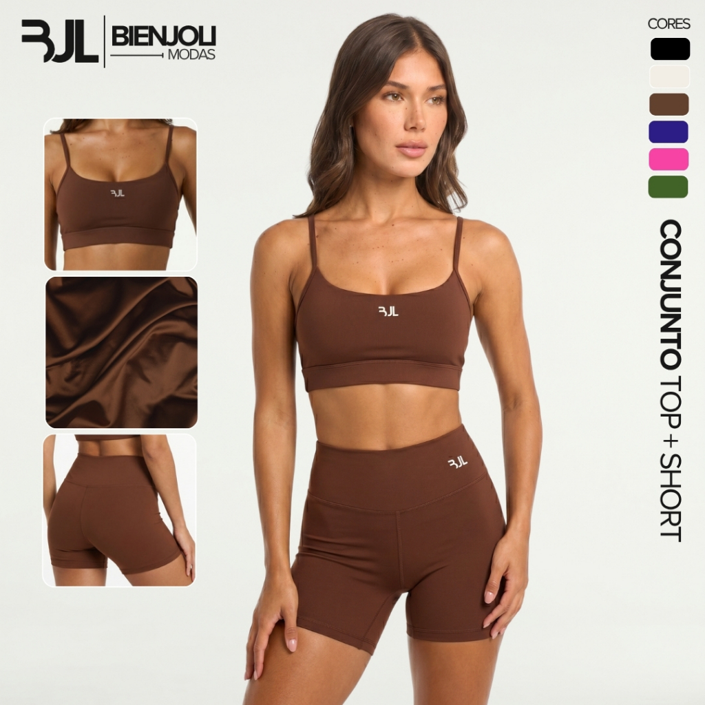 Conjunto Top Alça + Short ZERO TRANSPARÊNCIA com Forro Padrão Fitness Academia Treino Compressão Yoga Corrida