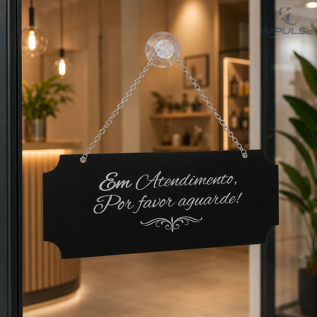 Placa de Porta Em Atendimento por favor aguarde/Livre Pode Entrar 20x8 cm com Corrente Decorativa — imagem 2 de 2