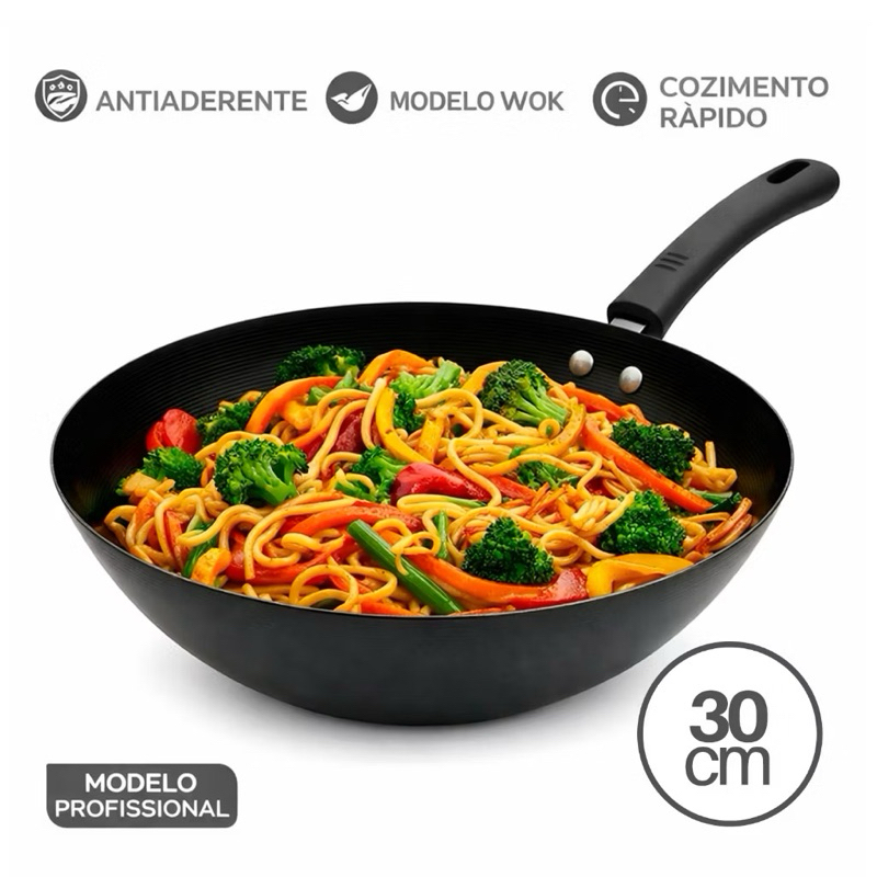 Imagem Frigideira Grande Profissional Wok 34cm 3l Carne Peixe Yakissoba Legumes Salteados Fratelli
