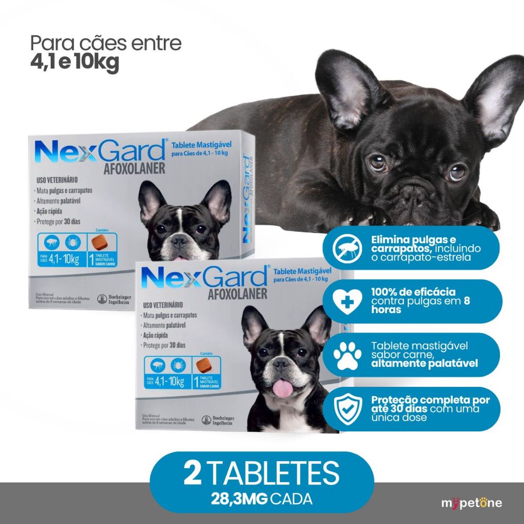 Kit 2 Antipulgas e Carrapatos NexGard 28,3 mg para Cães de 4,1 a 10 Kg - 1 Table