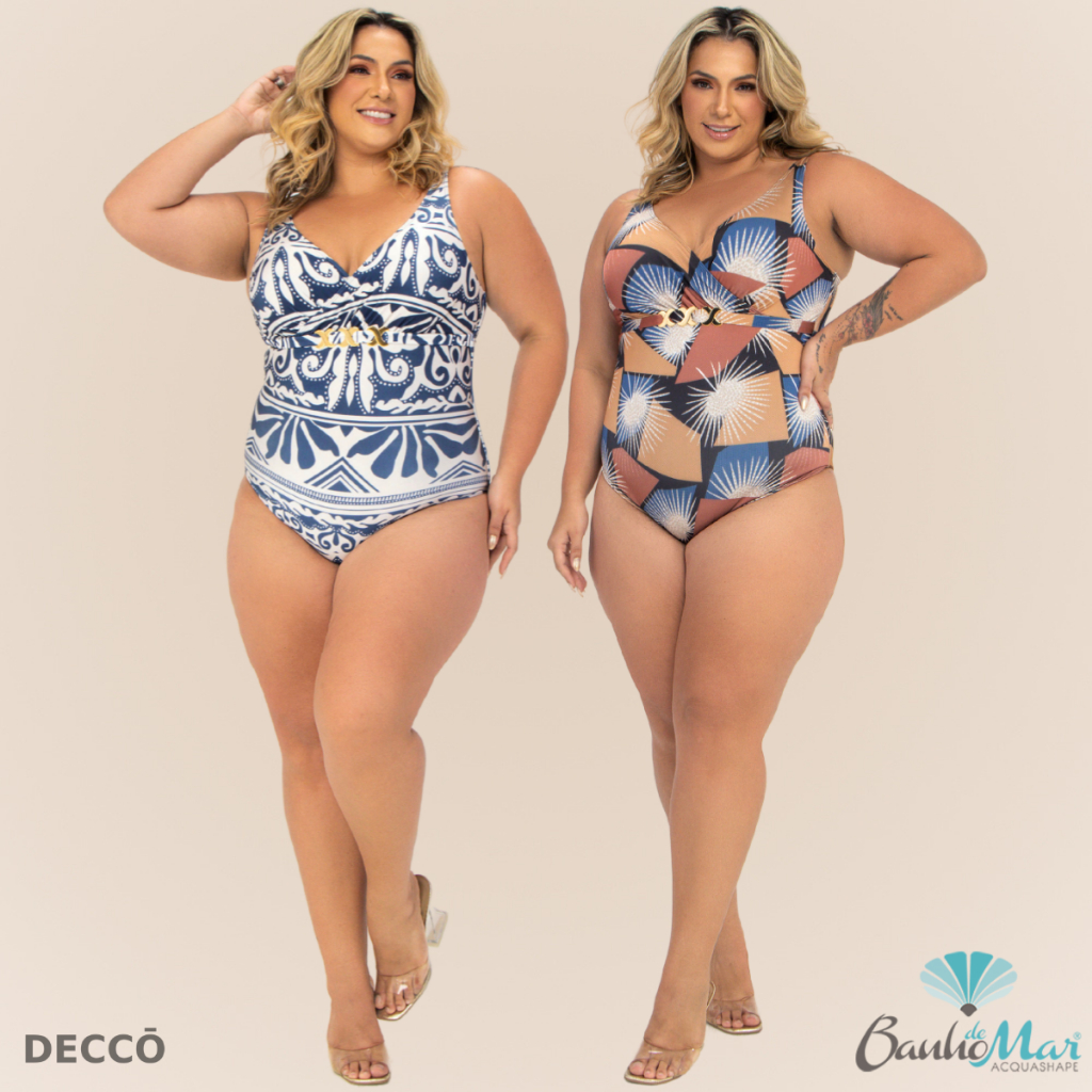 Maiô Modelador Plus Size Banho de Mar Estampado Modelo Ultra Zero Barriga Forte Compressão FPU 50+