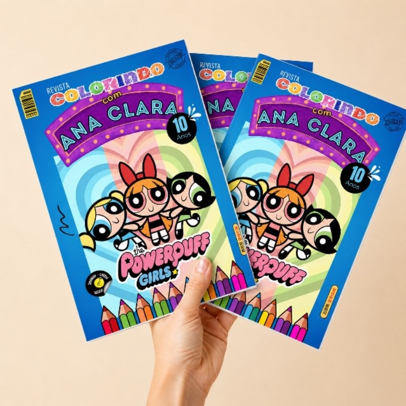 Livrinho de Colorir Meninas Super Poderosas Personalizado | Nome e Idade | Lembrancinha de Aniversário Infantil
