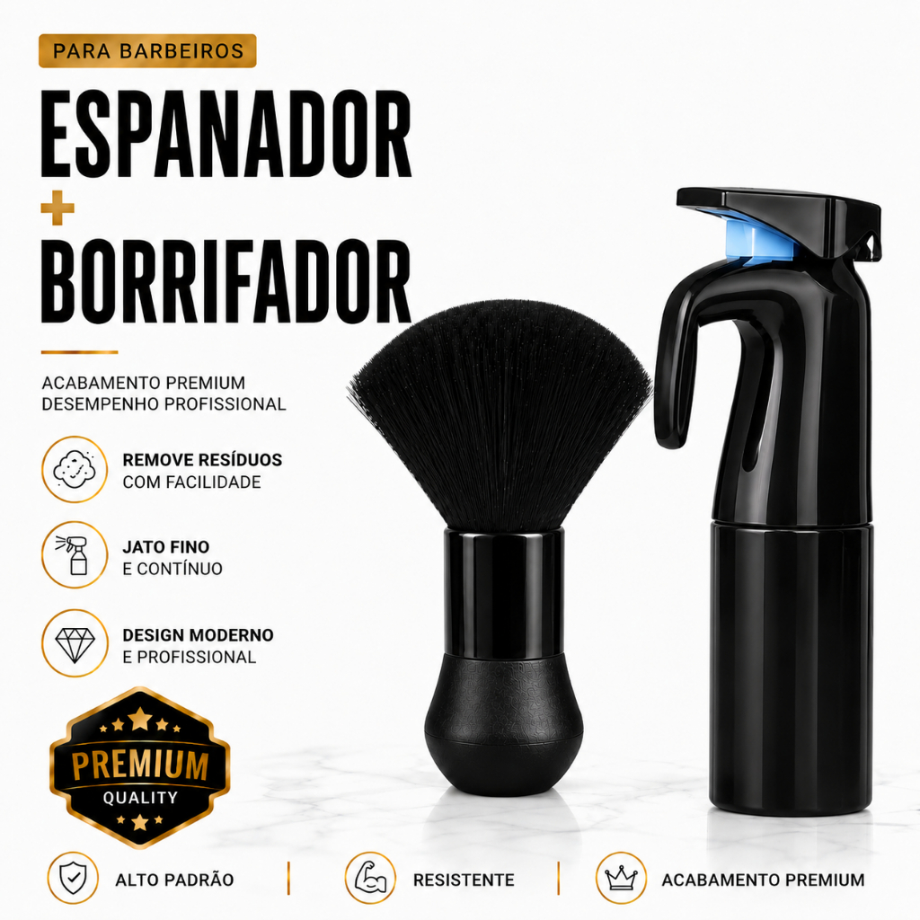 Borrifador Spray Contínuo e Espanador Profissional para Barbeiro – Kit ou Individual