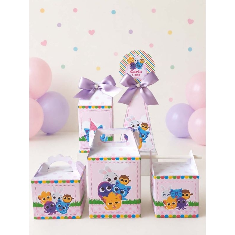 (PEGUE E MONTE) - Caixinhas Personalizadas Bolofofos Rosa Menina aniversário/ Kit Lembrancinhas Festa