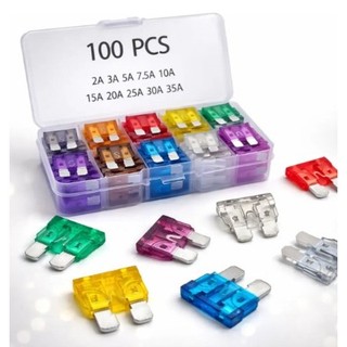 Fusivel Lamina Media Carro Automotivo Kit 100 Pçs Com Estojo