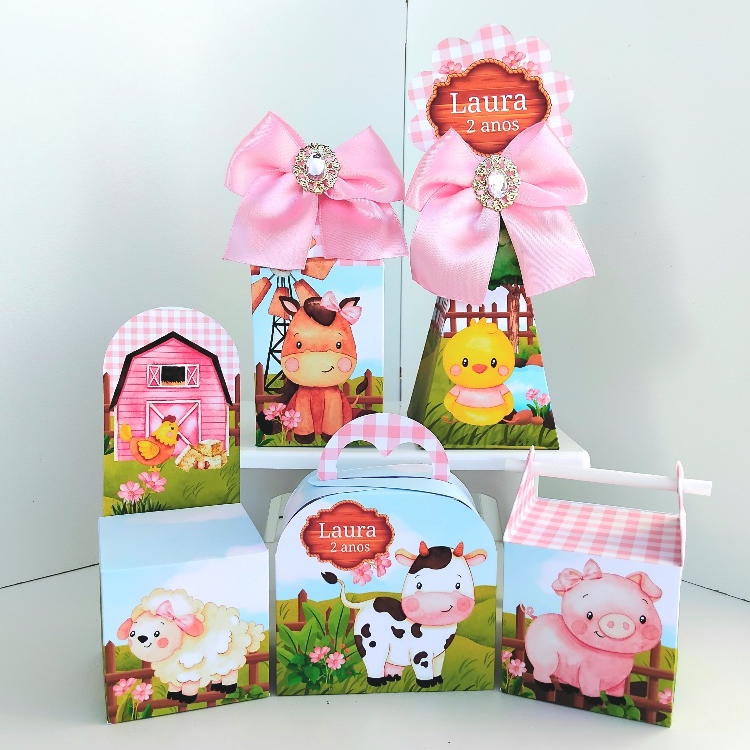 Kit Caixas Personalizados Fazendinha Menina DESMONTADO / Lembrancinha de festa / Aniversário