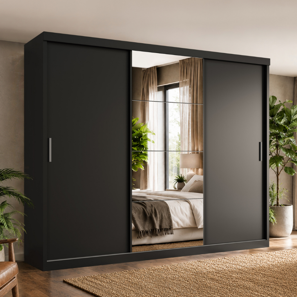 Guarda Roupa Casal Tonielque Paris 3 Portas de Correr 2 Gavetas com Espelho
