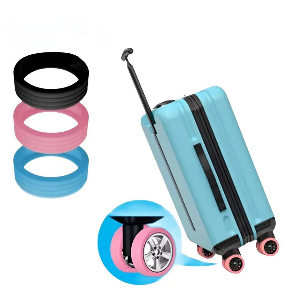 Kit 8 Capa Protetor de Rodas para Mala em Silicone Premium Colorido Viagem Silenciosa Menos Ruido