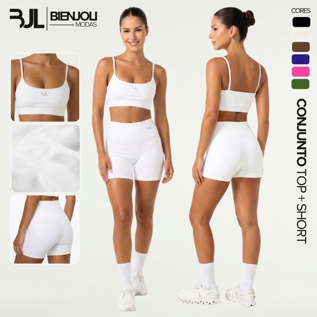 Conjunto Top e Short Fitness Corrida ZERO TRANSPARÊNCIA Feminino Academia Treino Musculação Crossfit
