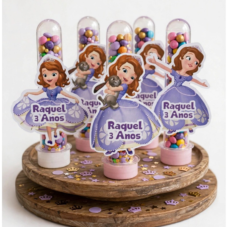 30 Tags Princesa Sofia Para Doces E Decoração Papel 180g Festa de aniversario lilas