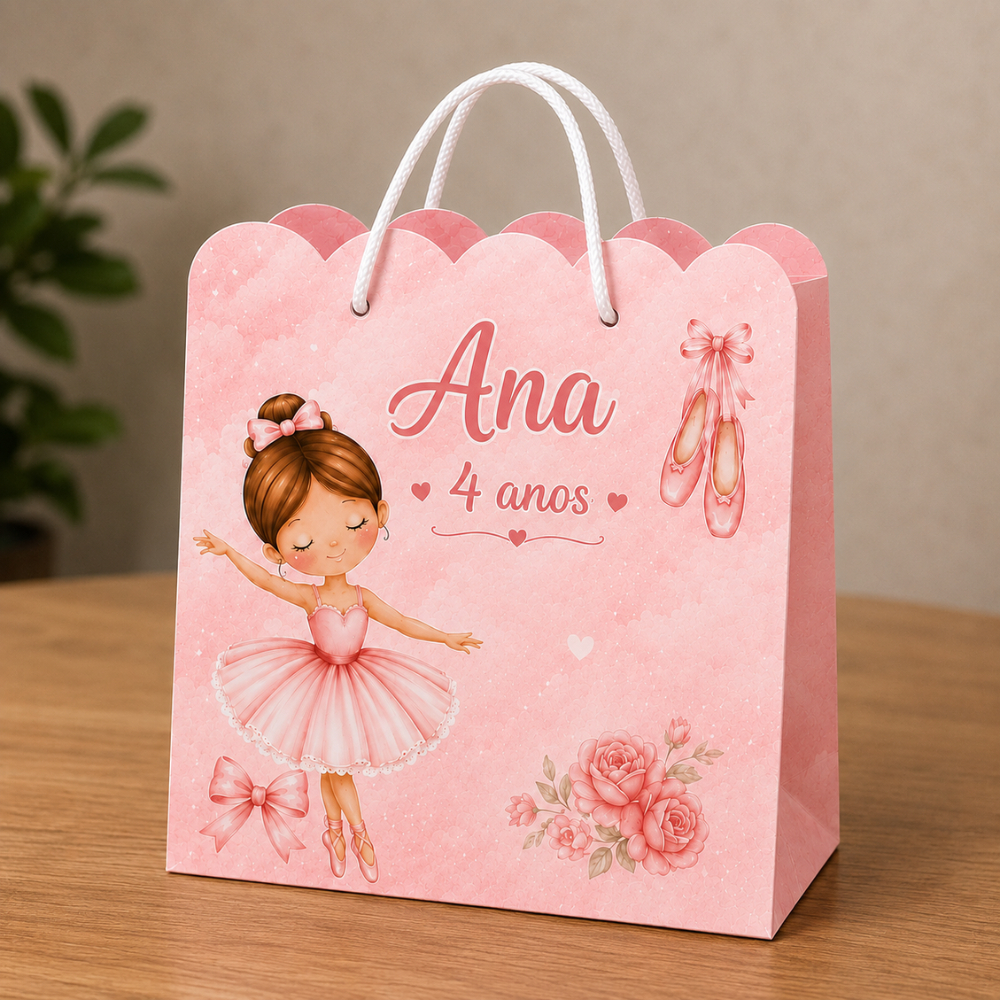 Sacolinhas Personalizadas Festa Aniversário Bailarina Lembrancinha Pegue E Monte Com Alça 20x15x5