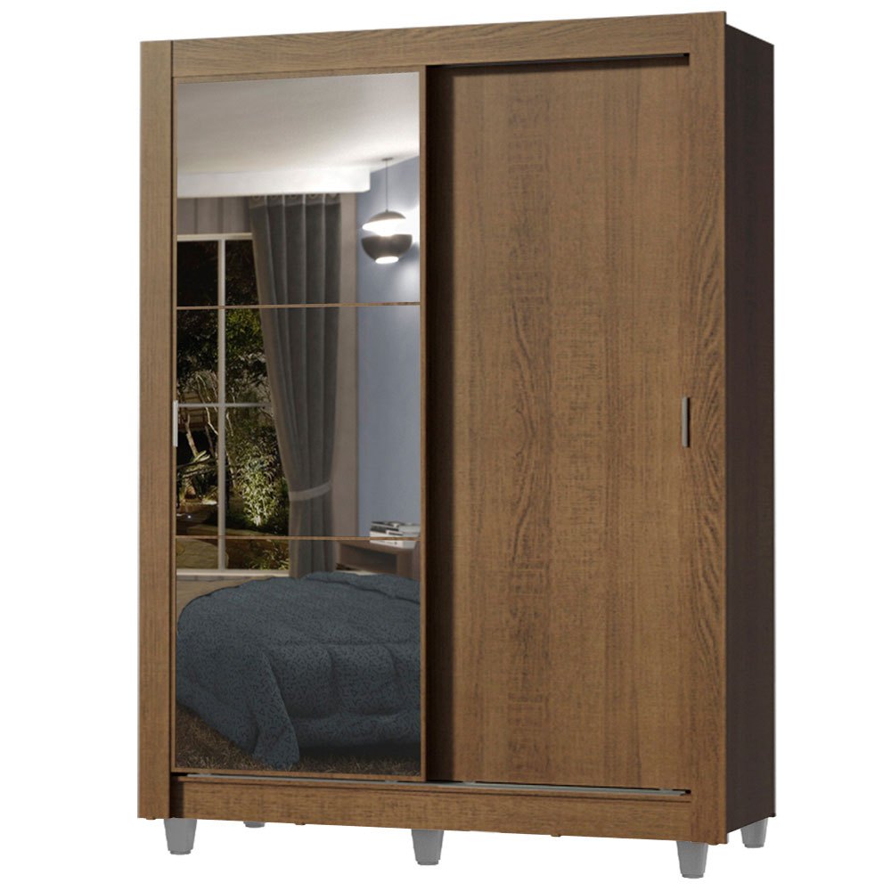 Guarda-Roupa Solteiro Madesa Dallas 2 Portas de Correr com Espelho 2 Gavetas com Pés - Rustic · foto 2