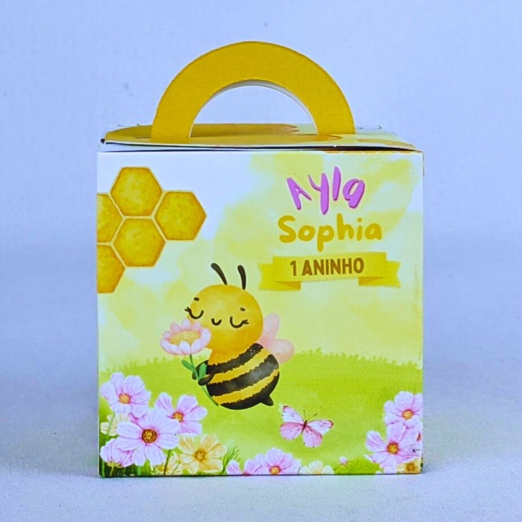 Kit 10 a 80 Caixinhas Para Lembrancinha Abelhinha Aquarela Cubo Com Alça Personalizada Infantil de Aniversário
