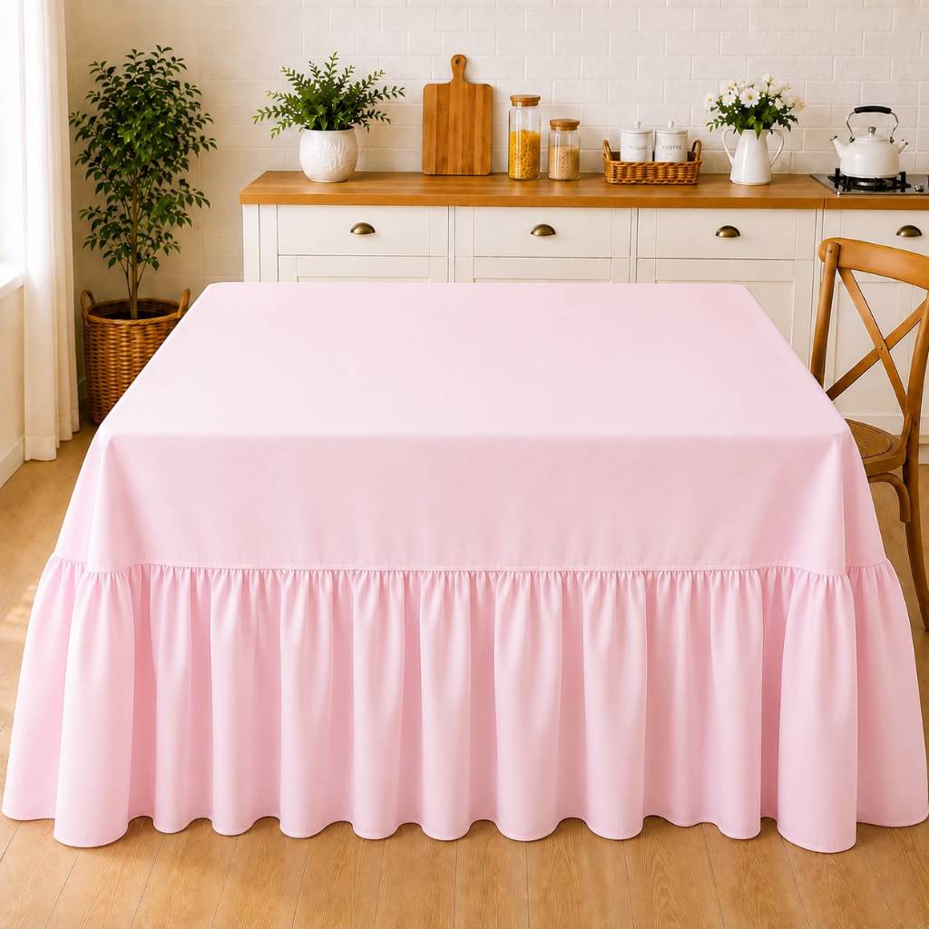 Toalha de Mesa  Farm Oxford Liso Premium Com Babado Até o Chão Para Festa Buffet Eventos