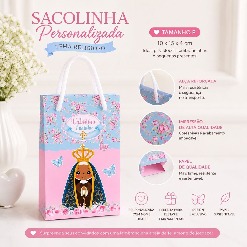 Sacolinha P - Nossa Senhora Aparecida Personalizada - Lembrancinha de aniversário - batizado
