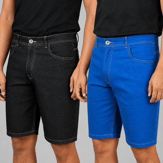 Kit 2 Bermudas Masculina Jeans Com Lycra Tradicional Slim Fit Costura Reforçada Confortável e Resistente