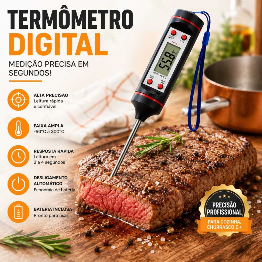 ​Termômetro Digital Culinário Espeto Inox Carne Churrasco Doces